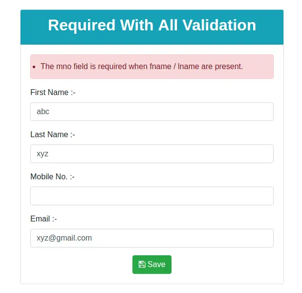 Required With All Validation in Laravel 6